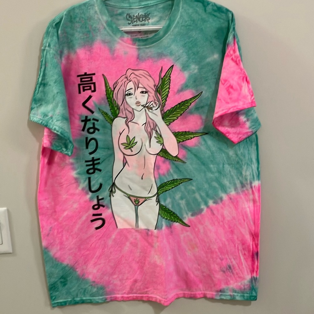 Spencer's Pink and Green Tie-Dye Anime Tee